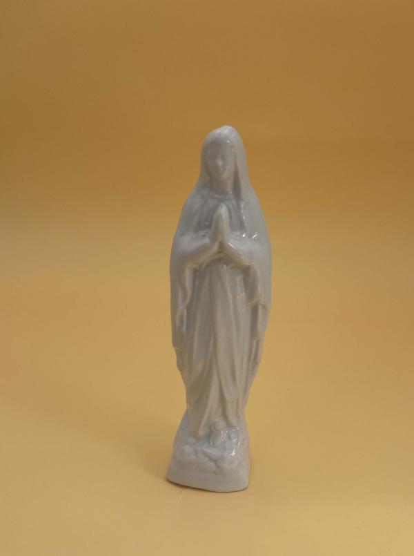 STATUE NOTRE DAME DE LOURDES FAIENCE BLEU CLAIR