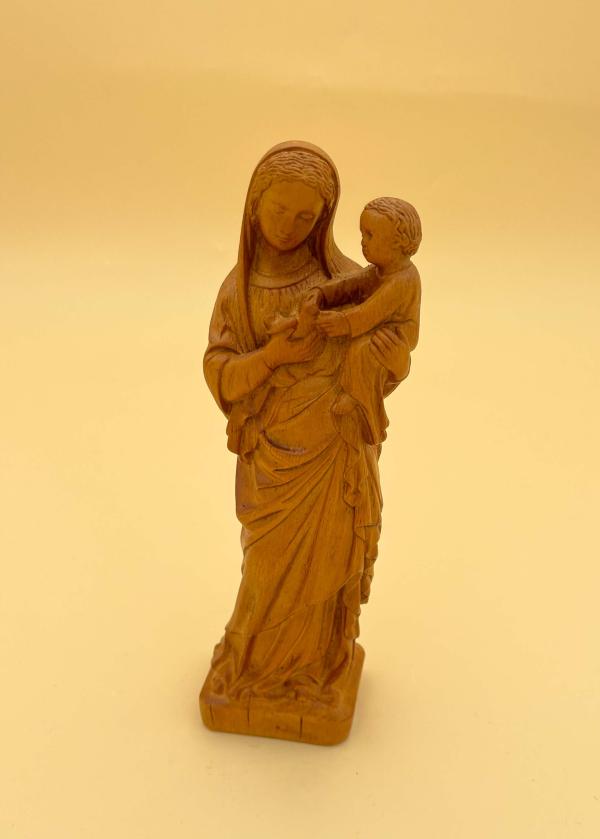 STATUE VIERGE A L'OISEAU TON BOIS