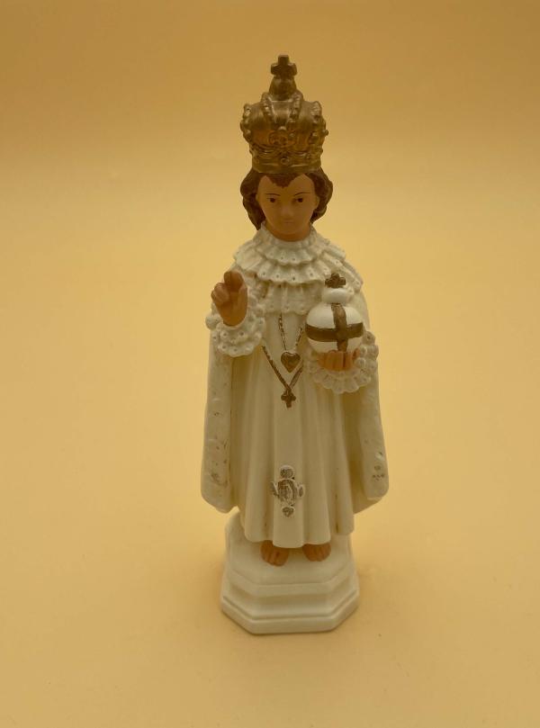 STATUE ENFANT JESUS DE PRAGUE PIERRELINE DECOR BLANC ET OR AVEC VISAGE POLYCHROME