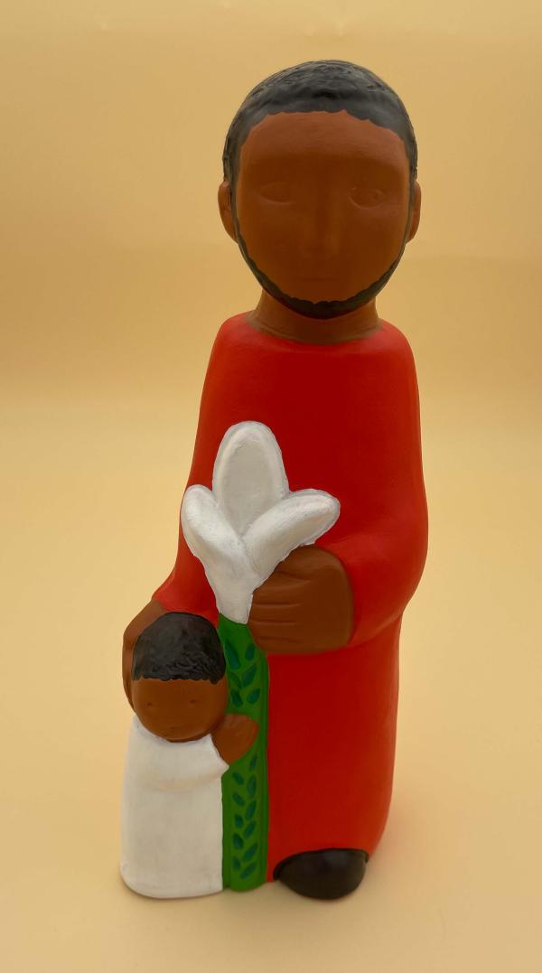 STATUE SAINT JOSEPH A L 'ENFANT TERRE CUITE POLYCHROME
